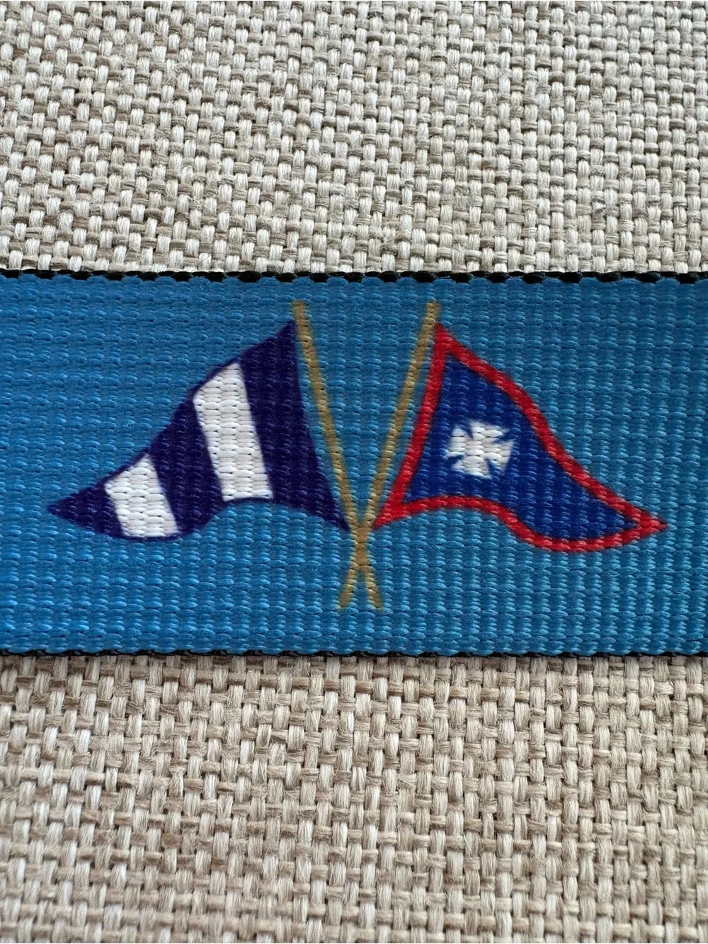 Thomas Bates Nautical D-Ring Web Belt Blue Burgee Flags Made in USA